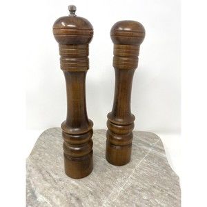 Vintage Japan Woodcrest Creations Solid Wood Salt Shaker & Pepper Mill Grinder